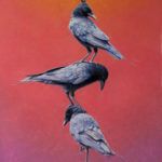 Andrew Denman, Totem #8: Stacked Crows, oil/acrylic, 48 x 24.