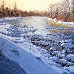 Patrick Duke, Blue River Bend, oil, 30 x 40.
