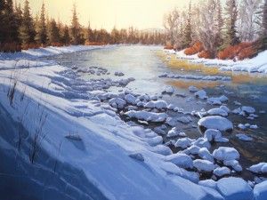 Patrick Duke, Blue River Bend, oil, 30 x 40.