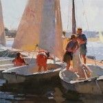 Calvin Liang, Setting sails in Newport Beach, oil, 12 x 16.