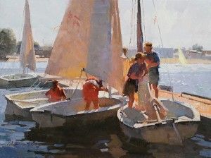 Calvin Liang, Setting sails in Newport Beach, oil, 12 x 16.