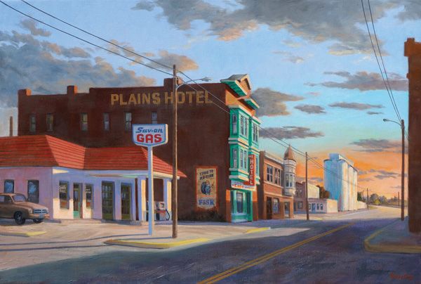 Bruce Cody, Plains Town Twilight, oil, 24 x 36. 