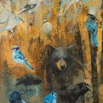 Mary Roberson, Corvids and Cub, oil, 50 x 40