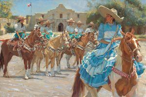 Gladys Roldan-de-Moras, Rodeo Parade in San Antonio, oil, 24 x 36. 