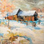 Trey McCarley, Winter Shed, oil, 36 x 36.