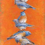 Andrew Denman, Totem #7, Stacked Bluebirds, acrylic, 24 x 12.