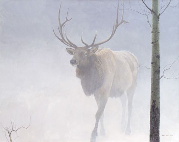 Robert Bateman, Elk and Aspen, acrylic, 48 x 60. Estimate: $80,000-$120,000. 