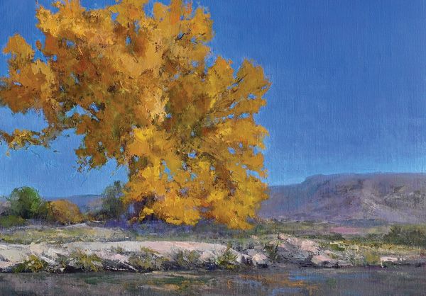 Jan DeLipsey, Chama River Charm, oil, 14 x 20. 