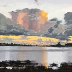 Greg LaRock, Reflecting Skies, oil, 12 x 24.