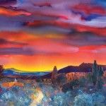 Evelyne Boren, Red Sky NM, watercolor, 30 x 42.