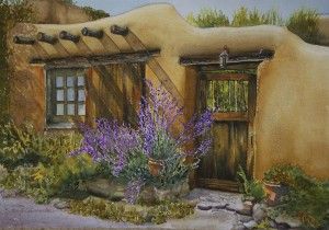 Sandi Ciaramitaro, Canyon Road, Santa Fe, NM, USA, watercolor, 14 x 19.