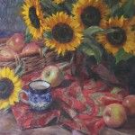 Emily Schultz, Sunflowers and Apples, oil, 20 x 16.