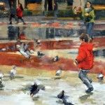 Heather Arenas, Chasing Pigeons, oil, 24 x 36.