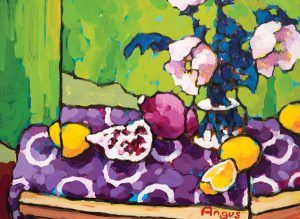 Angus, Study of Poms, Lemons and Poppies, acrylic, 12 x 16, Ventana Fine Art.