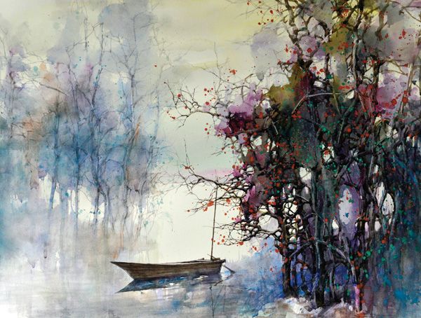Zheng Feng, Lonesome Boat, 18 x 24. 