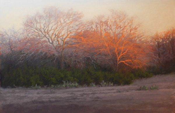 Jeri Salter, Last Light on Winter Trees, pastel, 24 x 36.  