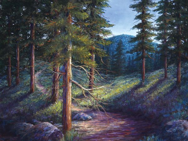 Karen Henneck, Shadows in the Woods, pastel, 24 x 36.
