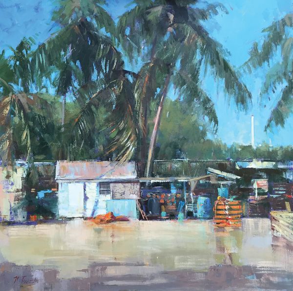 Nancy Tankersley, Lobster Shack Morning, oil, 30 x 30, private collection.