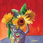 Diana Madaras, Sunflowers in Talavera, watercolor, 9 x 12.