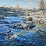 David Caton, The Frio at Garner, Late Afternoon, oil, 48 x 48.