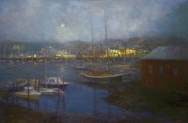 Mark Daly, Harbor Lights, Camden, oil, 24 x 36.  