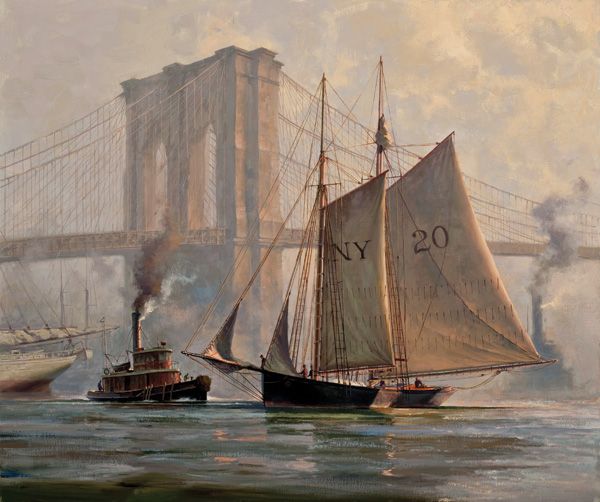 Don Demers, Working Through a Fog, East River, NYC, oil, 20 x 24.