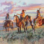 Jim Norton, Sundown on the Cheyenne, oil, 24 x 34.