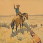 Maynard Dixon, Untitled (Cowboy on Horseback), 1945, watercolor, 10 x 10. Estimate: $15,000-$25,000.