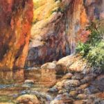 Roland Lee, Hiking the Narrows, watercolor, 14 x 10.