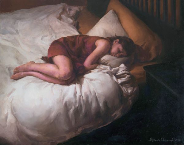 Stephanie Deshpande, Sleeping Child, oil, 24 x 30.