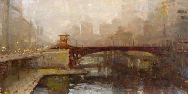 Miguel Malagon, City Mist, oil, 8 x 16.