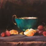 Pamela C. Newell, Mandarin and Tea, oil, 9 x 12.