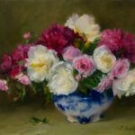 Pamela C. Newell, Peonies & Roses, oil, 16 x 20.