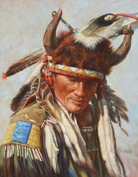 Calvin Carter, Buffalo Headdress—Cheyenne, oil, 14 x 11.