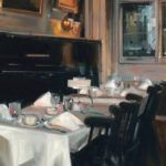 Thalia Stratton, Dining in New York, oil, 20 x 16.