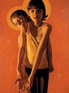 Olya and Natasha in Orange, oil, 48 x 36.