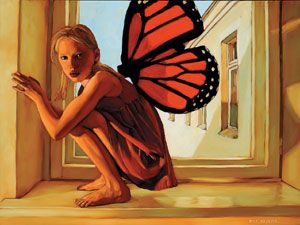 Butterfly in Red, oil, 36 x 48.