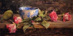 Derek Penix, Bowl and Roses, oil, 8 x 16.