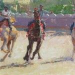 Camel Racers Making the Turn, oil, 12 x 20.