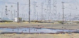 April Raber, Birdbath, oil, 8 x 16.