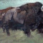 Jill Soukup, Dark Bull Surge, oil, 30 x 48.