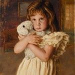 Carl Kunz, Girl With Her Lamb Doll, oil, 30 x 24.