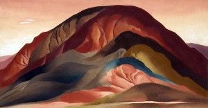 Georgia O’Keeffe, Rust Red Hills, oil, 16 x 30.