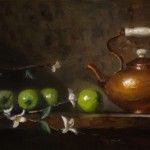 Kelli Folsom, Green Apples and Tea, oil, 12 x 24.