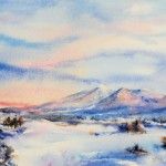 Marsha Owen, Dawn After Snowfall, watercolor, 15 x 22.
