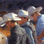 Jim Connelly, Usual Suspects, oil, 12 x 24.