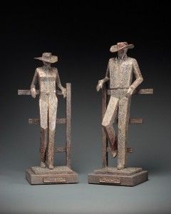 Jeannine Young, Kickin’ Back and Quittin’ Time, bronze, 21 x 8 x 9 and 22 x 8 x 9. 