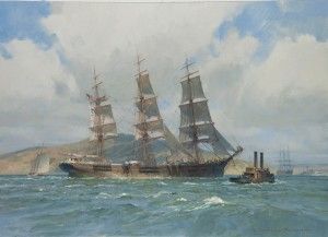 Christopher Blossom, The Down Easter Henry B. Hyde, Preparing to Anchor, San Francisco Bay, oil, 20 x 28.
