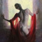 Anna Rose Bain, Figure in Red, oil, 30 x 30.