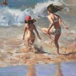 Jing Zhao, Frolicking in the Shallow, oil, 20 x 24.